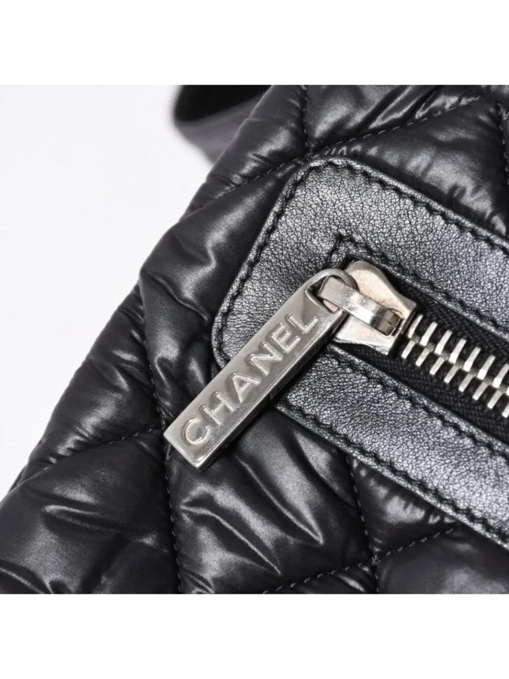 Chanel Coco Cocoon Shoulder Bag CC Logo Nylon Black Silver Quilted